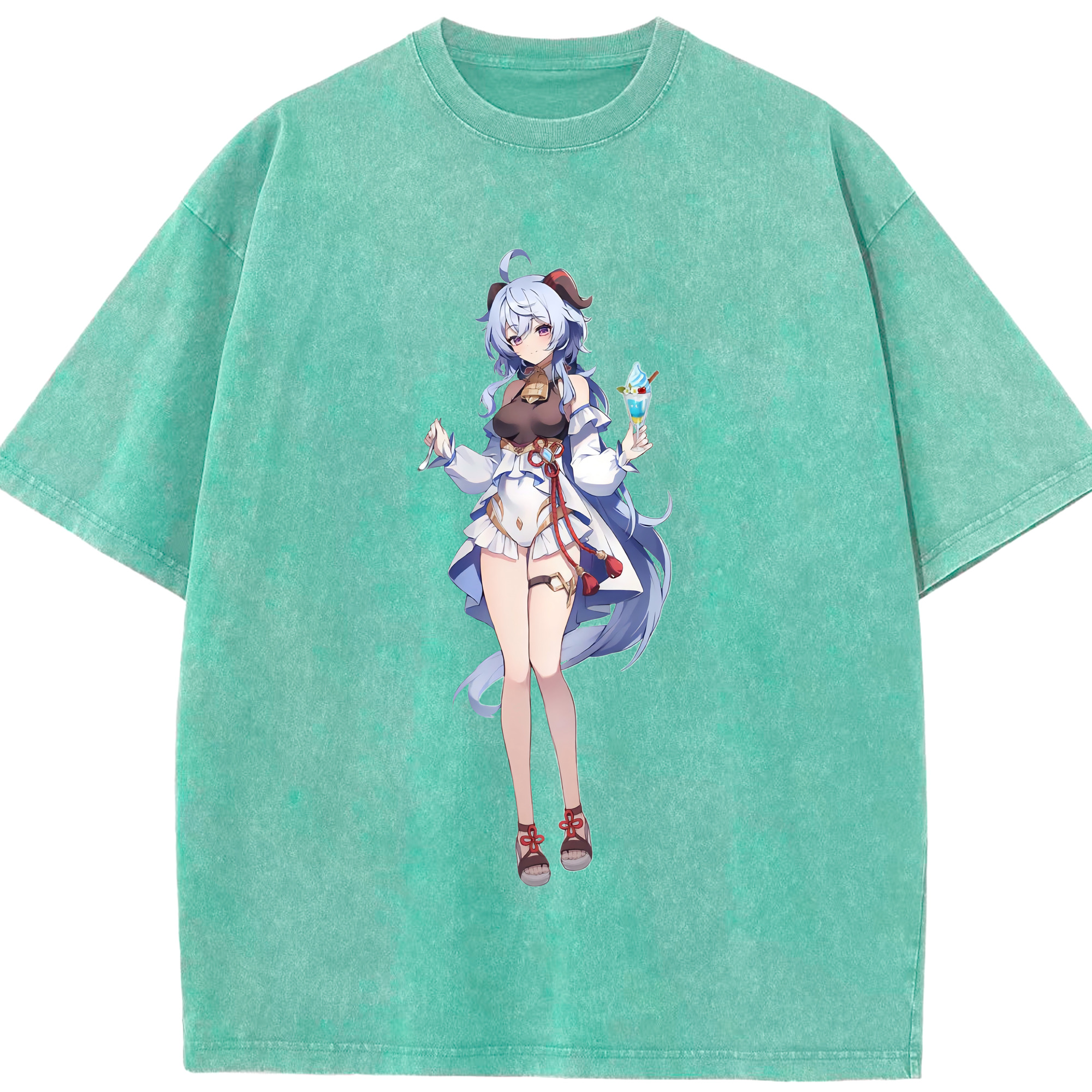 げんし神 甘雨 かんう genshin Ganyu 綿100% ヴィンテージ風 半袖Tシャツ（フロントプリント）